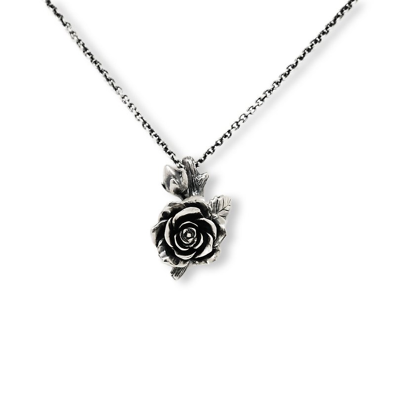 Handmade Silver 925 Sterling Silver Rose Flower Necklace - Necklaces - Sterling Silver Silver