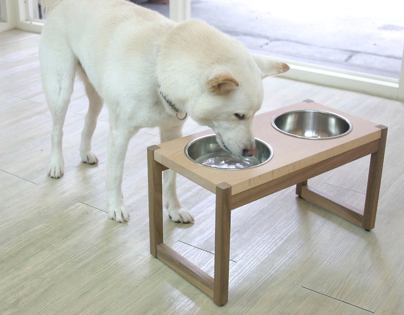 [Mao] big mouth meal furniture frame - double bowl L number, H23cm - ชามอาหารสัตว์ - ไม้ 