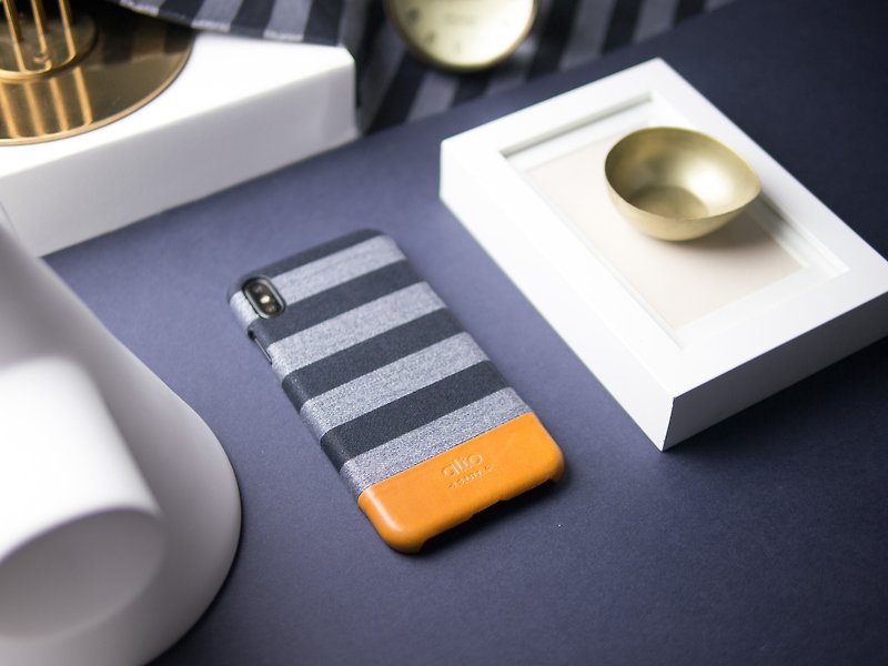 Alto iPhone Denim 革製携帯ケース – ストライプ-グレー - スマホケース - 革 グレー