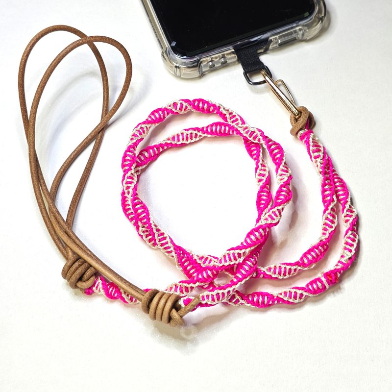 Custom _Rose red with beige mobile rope, adjustable neck/rope dual-use-8 - เชือก/สายคล้อง - หนังแท้ หลากหลายสี