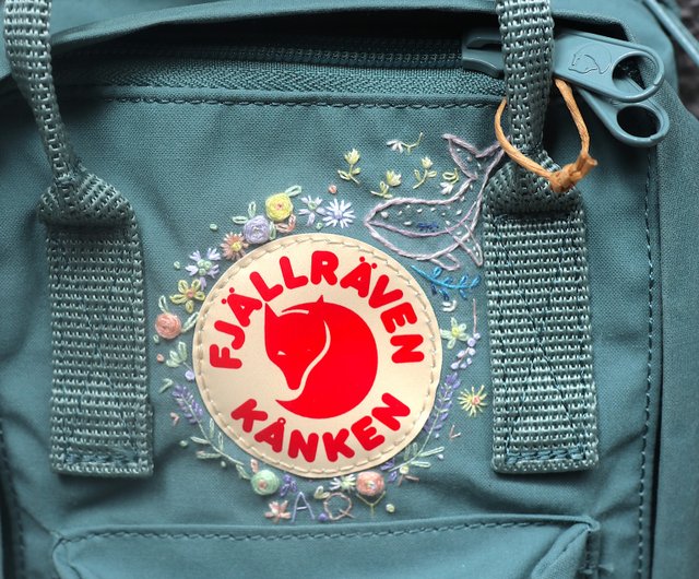 Spring whale Kanken Sling cream green one shoulder backpack handmade embroidery design custom Shop Kuanai Hui Messenger Bags Sling Bags Pinkoi