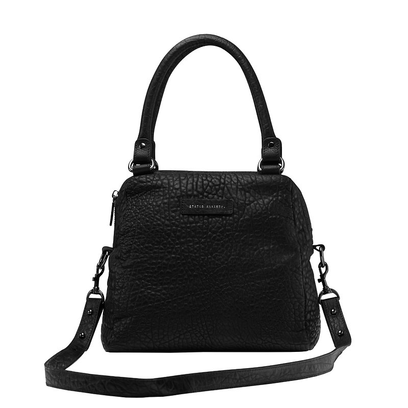 【Seasonal Sale】Last Mountains Portable / Side Backpack / Lychee Black - Clutch Bags - Genuine Leather Black