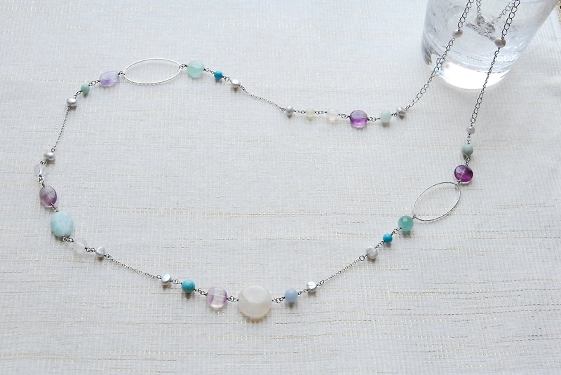 sale Blue stone and hoop necklace - Necklaces - Semi-Precious Stones Blue
