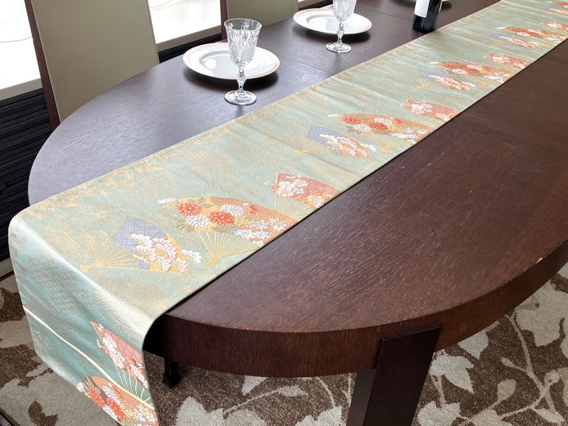 Nishijin  Japanese style silk table runner - ผ้ารองโต๊ะ/ของตกแต่ง - ผ้าไหม สีเขียว