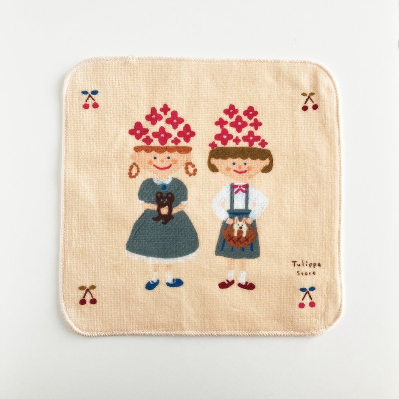 棉．麻 手帕 白色 - Favorite stuffed toy Handkerchief