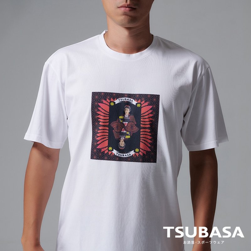 YAMATO聯名款 圓領白T-shirt  女將士與羽球圖案 情侶裝 短袖 - 男 T 恤 - 棉．麻 白色