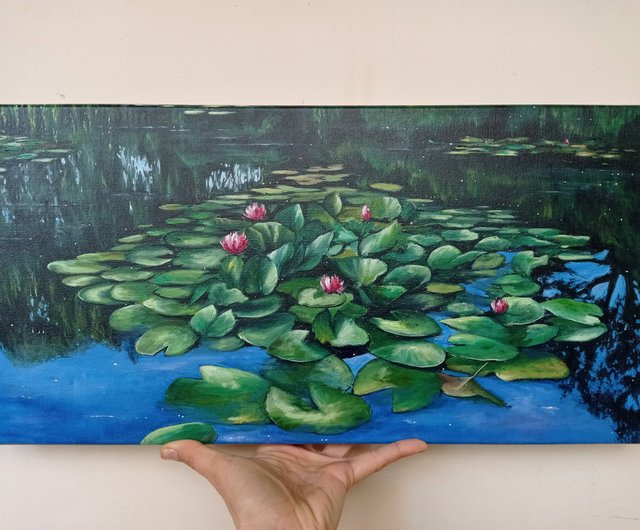 睡蓮手作りカラフル絵画、吊り絵、オリジナル油絵 - ショップ