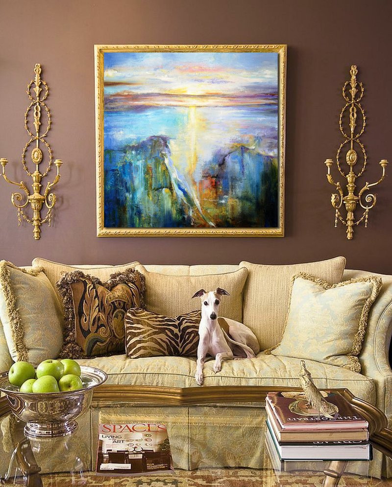 Seascape Painting  Abstract Original Art on Canvas 60x60 cm. - 海報/掛畫/掛布 - 棉．麻 