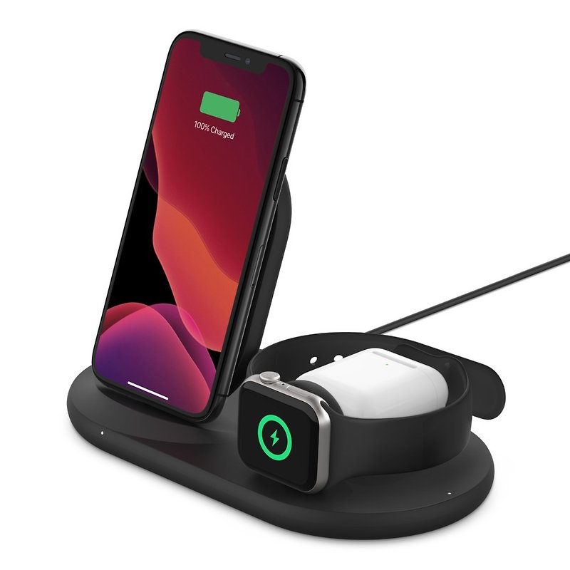 BOOST CHARGE 3-in-1 Wireless Charger for Apple Devices (Black) (Three-pin plug British standard) - Phone Charger Accessories - Other Materials Black
