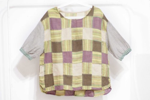 Embroidered tops/spliced puff sleeve tops/crocheted wide tops/ethnic tops-checkered rainbow