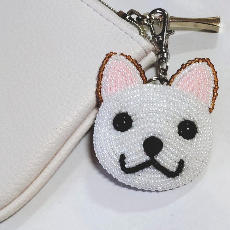 White Shiba Inu with a Garnet Nose Charm, Bag Charm, Keychain - Charms - Other Materials 