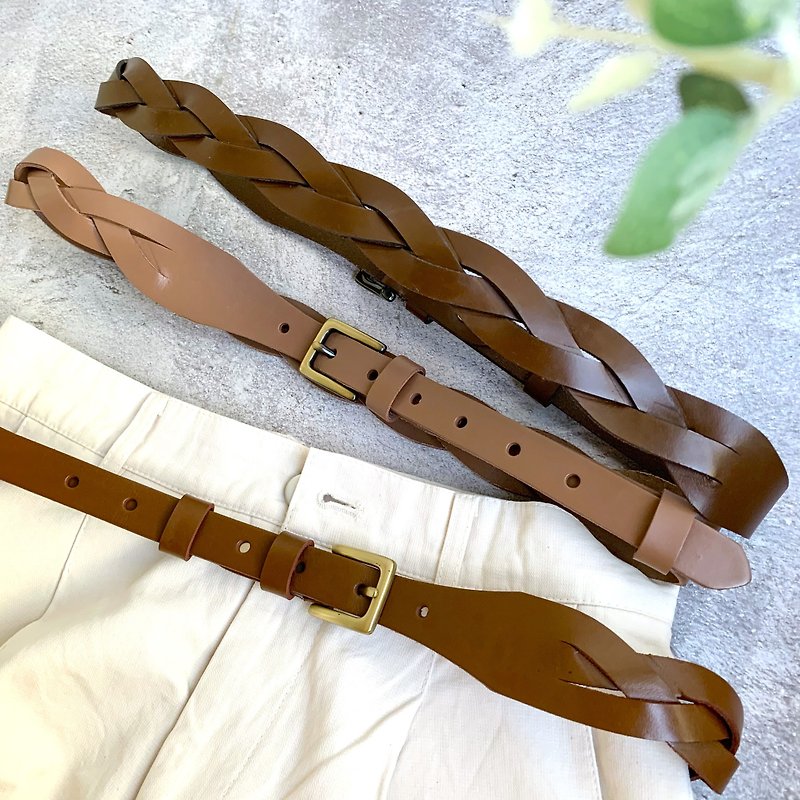 Waist-shrinking design braided belt- pure handmade three-strand braided leather belt belt 20MM wide - Belts - Genuine Leather 