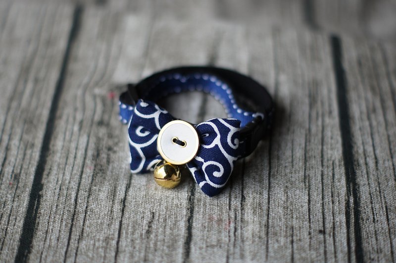Dog Collar Collar Classical Tang Grass Blue - ปลอกคอ - ผ้าฝ้าย/ผ้าลินิน สีน้ำเงิน