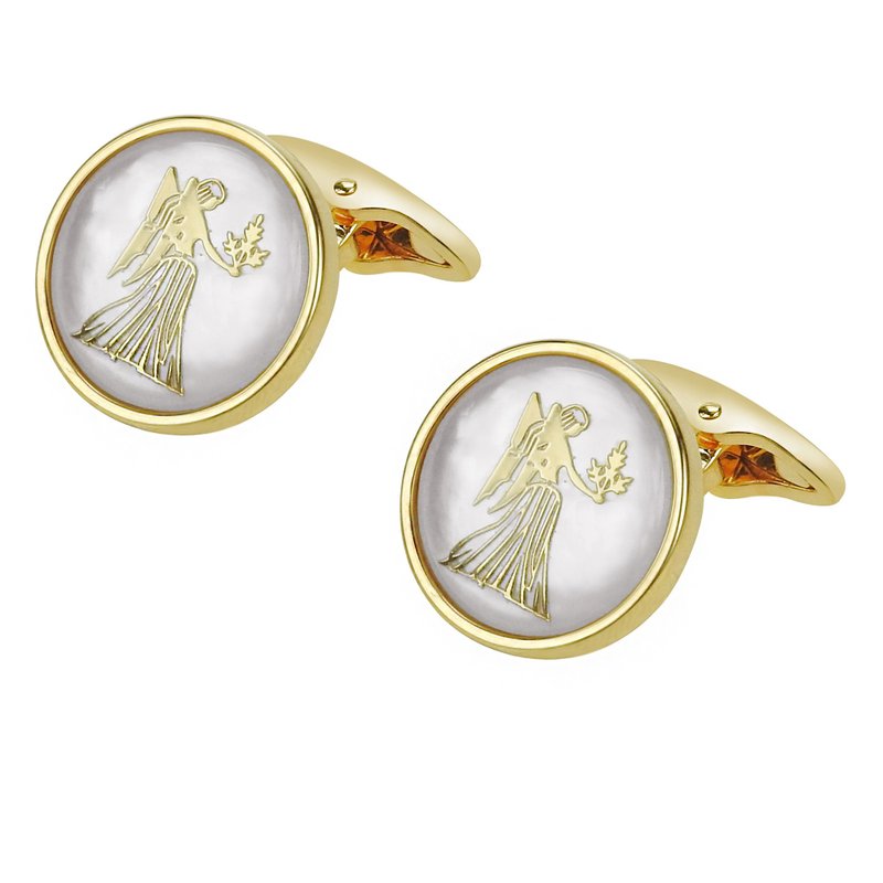 White Mother of Pearl Virgo Gold Cufflinks - กระดุมข้อมือ - โลหะ สีทอง