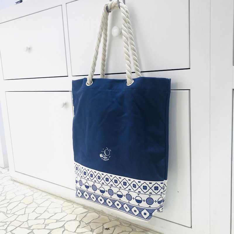 特價出售 麻布繩帆布袋 經典簡約大環保袋 - 側背包/斜孭袋 - 環保材質 藍色