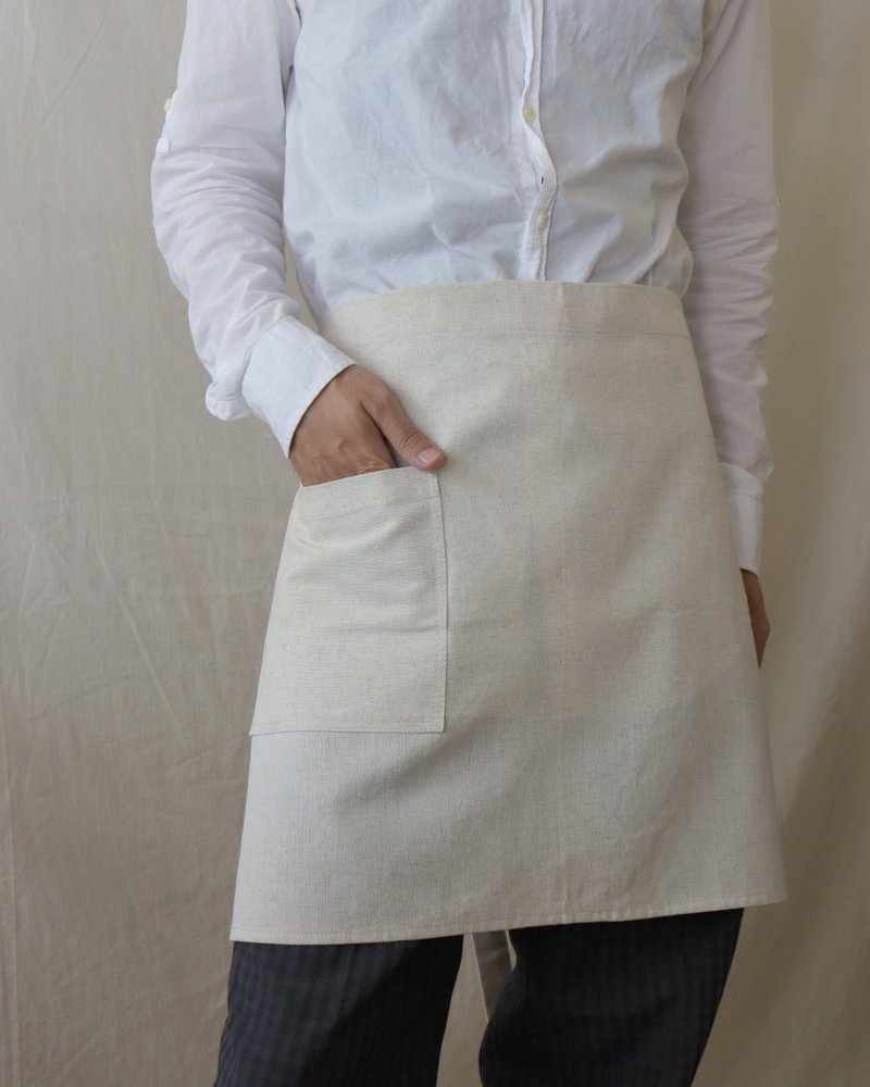 Ayuno half-length pocket apron off-white - ผ้ากันเปื้อน - ผ้าฝ้าย/ผ้าลินิน ขาว