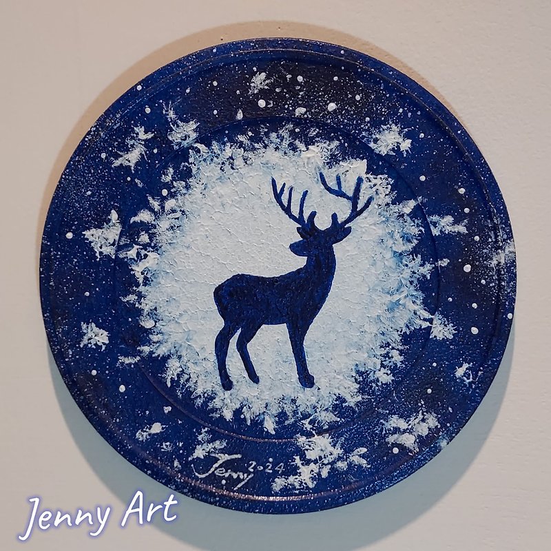 [Deer] series 13cm paintings hanging artwork home furnishings home life - ของวางตกแต่ง - วัสดุอื่นๆ สีน้ำเงิน