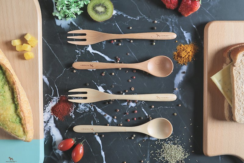 Shef Spoon and Fork Set (Spoon 1 + Fork 1) (Beech/Maple) - Cutlery & Flatware - Wood 
