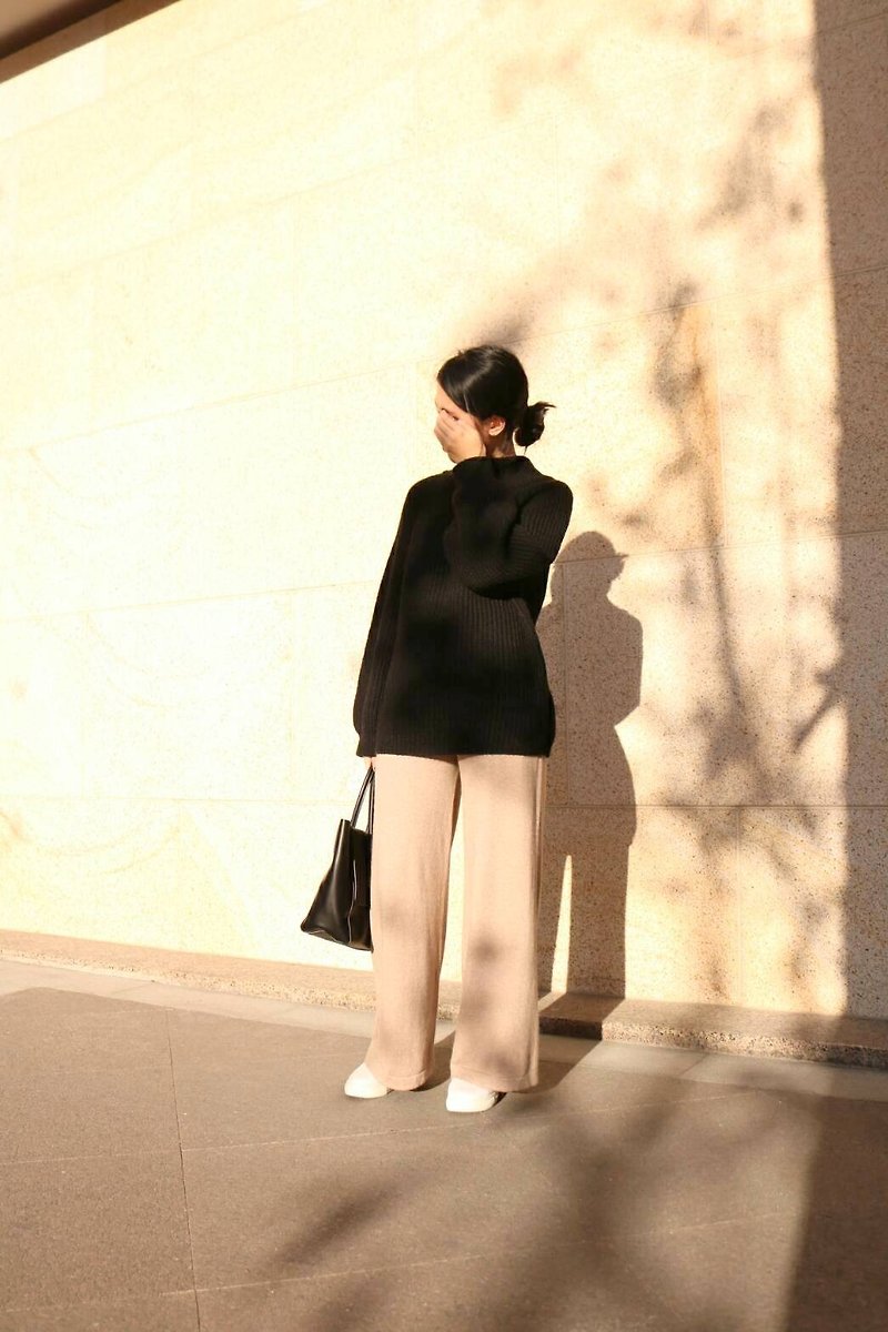 Exodus Culottes Beige Cashmere Wool Knit Wide Pants (Other Colors Can Be Made To Order) - กางเกงขายาว - ขนแกะ 