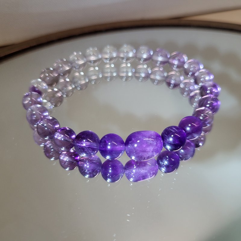 • A touch of elegance • Gradient Amethyst Strap Super Seven Bracelet - สร้อยข้อมือ - คริสตัล สีม่วง