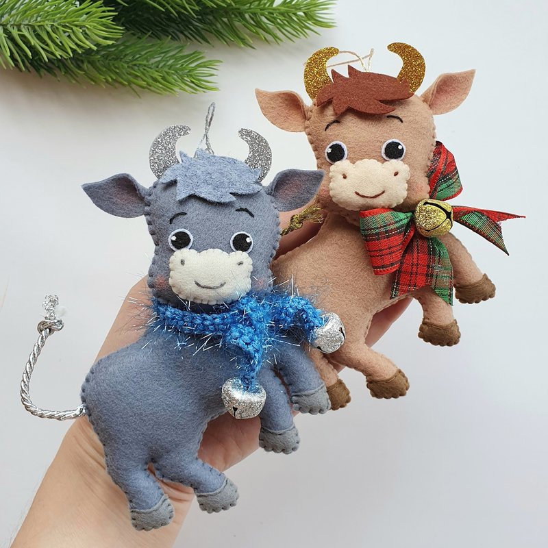 Bull christmas ornaments, barnyard Christmas tree, farmhouse christmas ornament - ตุ๊กตา - วัสดุอีโค 