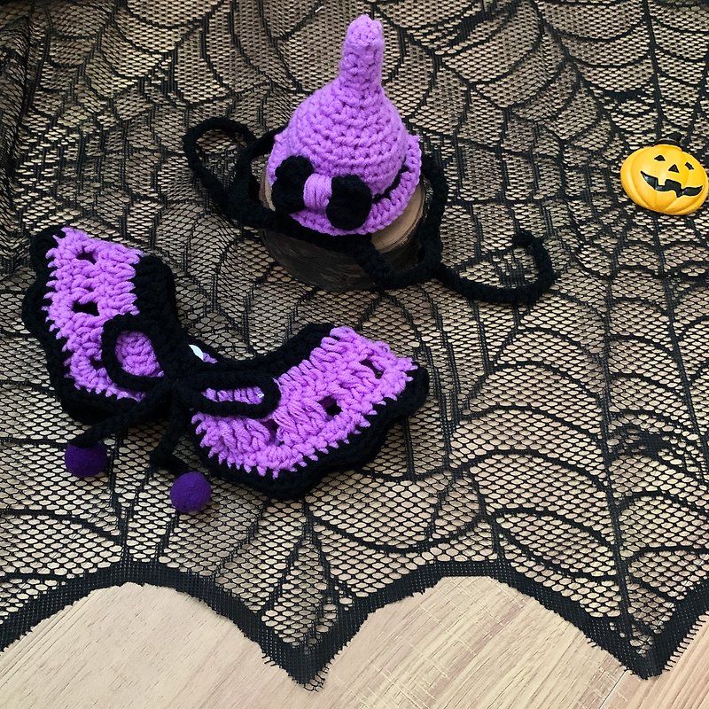 Halloween Halloween Limited-Purple Witch High Above-Pet Cloak Hat Scarf Witch - ชุดสัตว์เลี้ยง - ผ้าฝ้าย/ผ้าลินิน สีม่วง