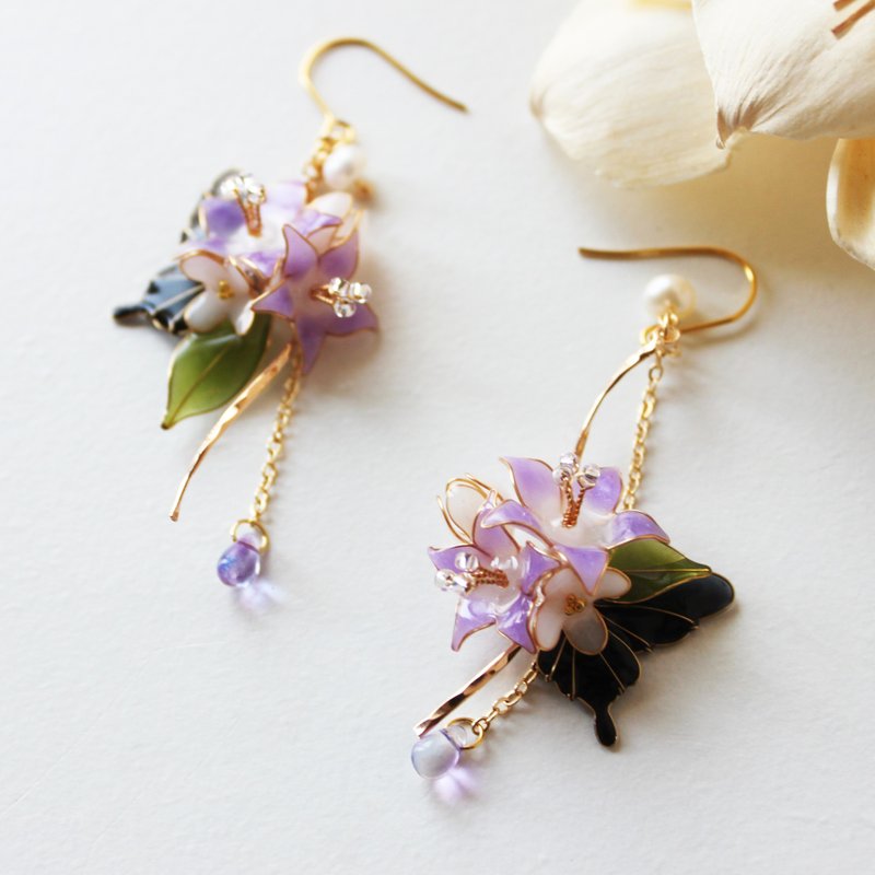 [Platycodon and Osmanthus Earrings] Platycodon flower earrings/ Clip-On - Earrings & Clip-ons - Resin Purple