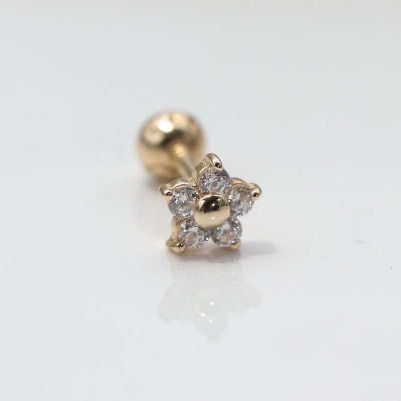 14K CZ Star Piercing 星星鑽鎖珠耳環(單個)耳骨 耳窩 不退色 - 耳環/耳夾/耳骨夾 - 貴金屬 金色