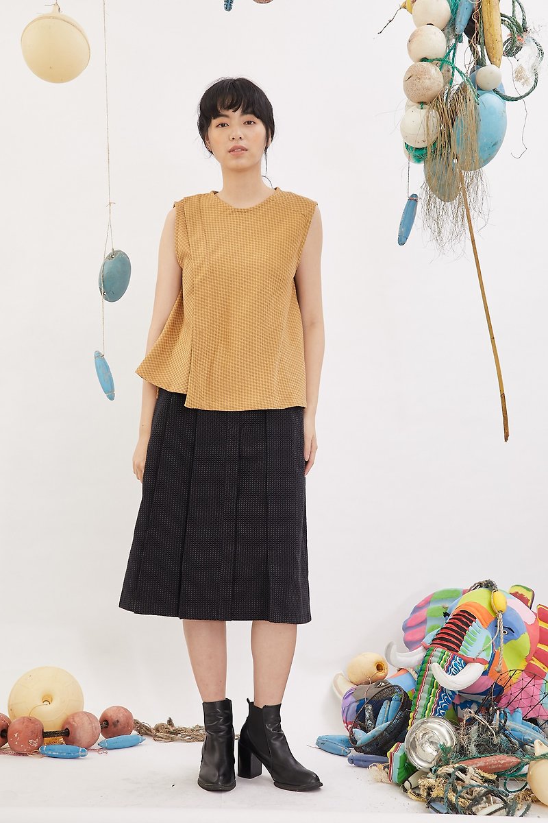 Two-piece folded sleeveless top - Sun Rain Jacquard _ Fair Trade - Women's Tops - Cotton & Hemp Orange