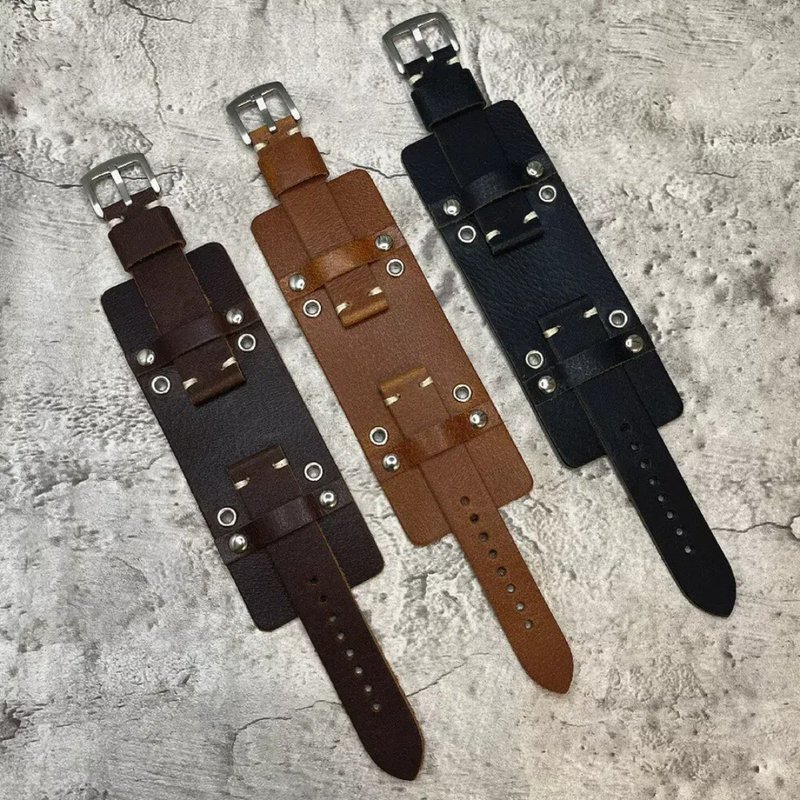 Timeless Watchband 軍事風格手作牛皮真皮男士錶帶18/20/22/24MM - 錶帶 - 真皮 多色