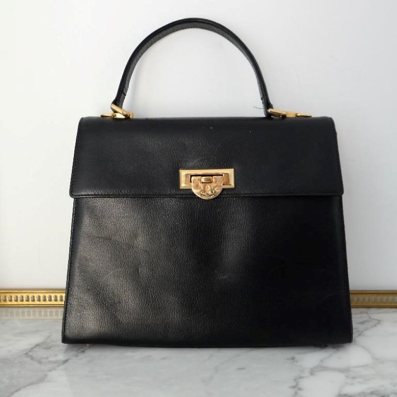 Pourchet French Vintage Dark Brown Leather Bag - กระเป๋าถือ - หนังแท้ สีนำ้ตาล