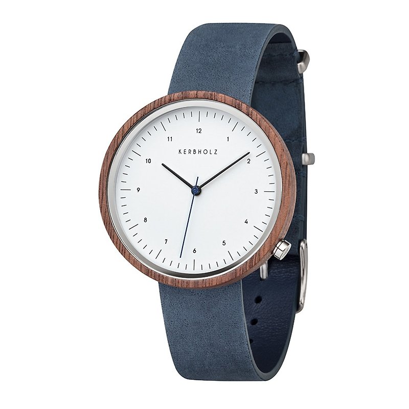 KERBHOLZ-WOODEN SHEET-HEINRICH-Walnut Wood-Rock Blue (male) (40mm) - Women's Watches - Wood Brown