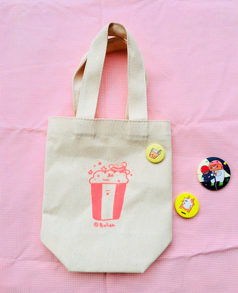 Drink bag / In fact, like a popcorn bucket (short) - กระเป๋าถือ - ผ้าฝ้าย/ผ้าลินิน ขาว
