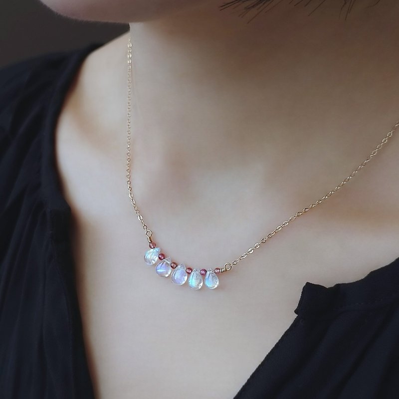 Special Offer | Blue Rainbow Moonstone Tourmaline 14Kgf Smile Curved Necklace - Necklaces - Semi-Precious Stones White