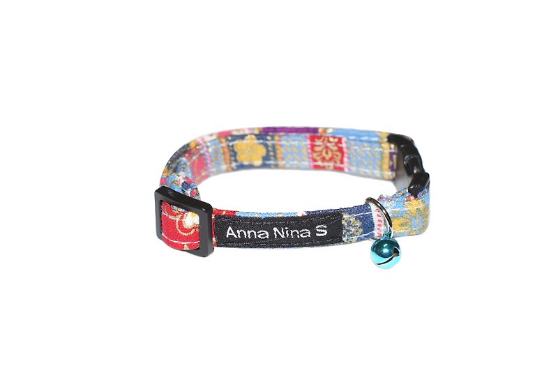 [AnnaNina] pet cat collar Japan blue family emblem collar XS~M - Collars & Leashes - Cotton & Hemp 