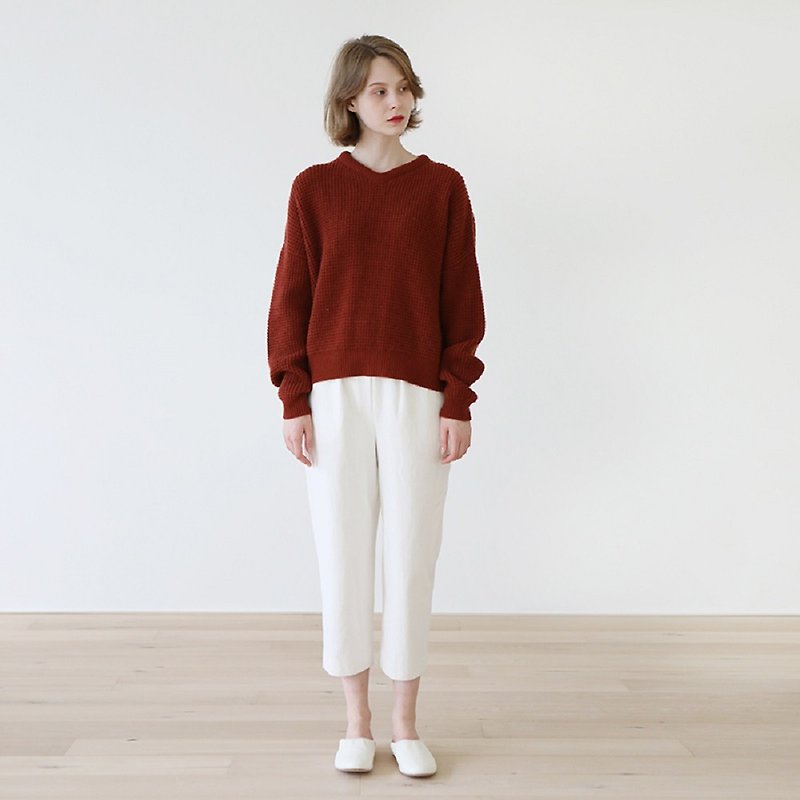 KOOW undo chicken heart collar waffle pullover sweater wool cashmere sweater - Women's Sweaters - Wool Red