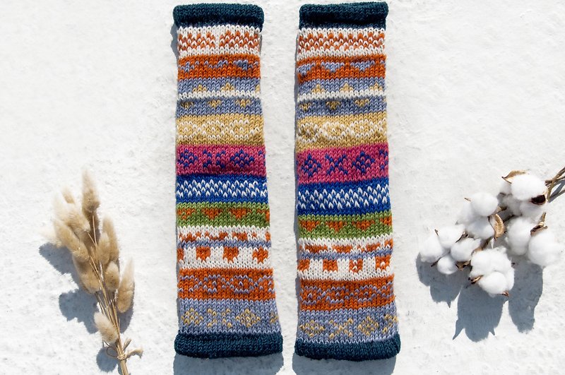 手織純羊毛針織襪套/編織羊毛襪套/內刷毛襪套/保暖襪套-北歐色彩 - 襪子 - 羊毛 多色