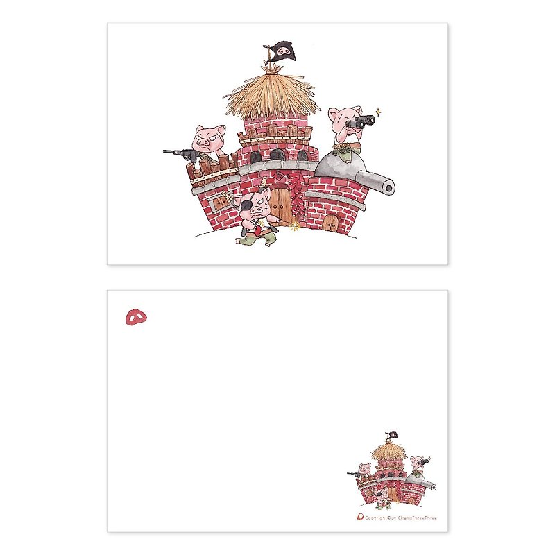 【Postcard-Three Little Pigs】- Pig/Watercolor/Three Little Pigs - การ์ด/โปสการ์ด - กระดาษ 