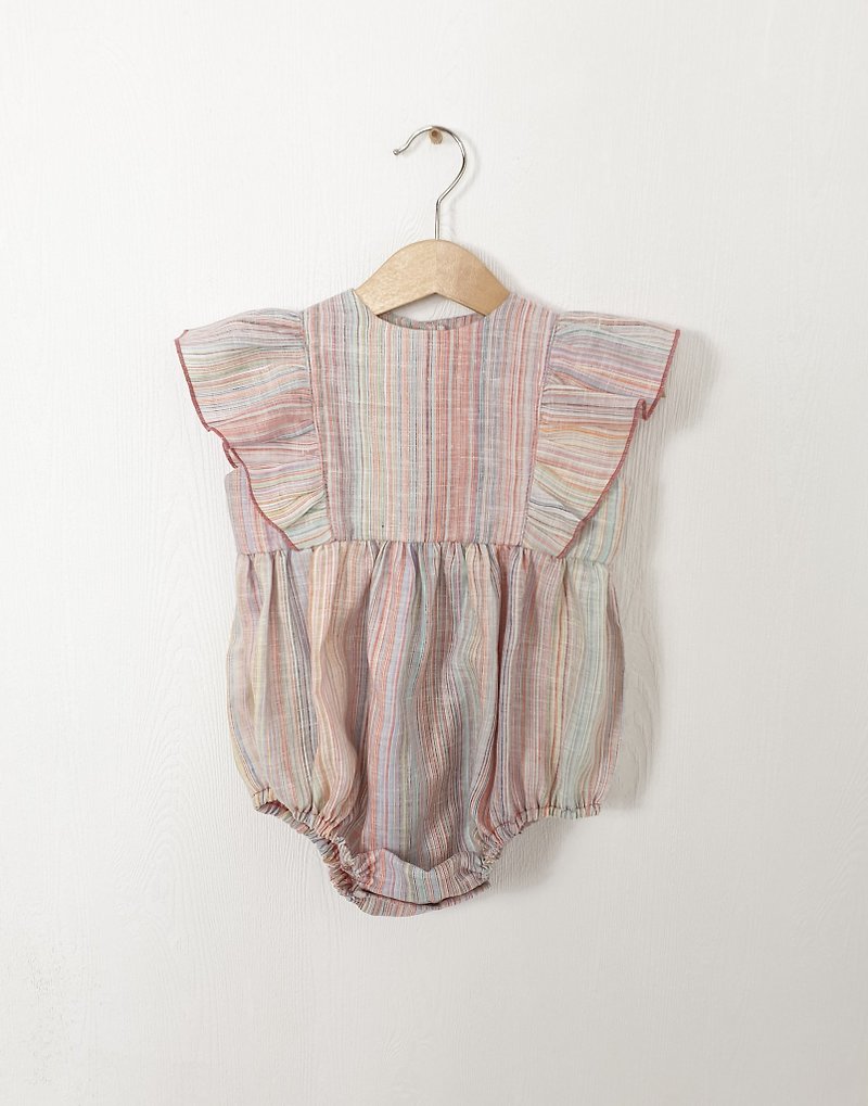 Ruffle linen bodysuit for baby girl, boho baby girl bodysuit, baby girl romper - Onesies - Cotton & Hemp Multicolor