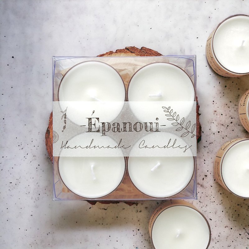Soy tea light candle 4-piece set Natural soy candle with simple wrapping - เทียน/เชิงเทียน - ขี้ผึ้ง ขาว