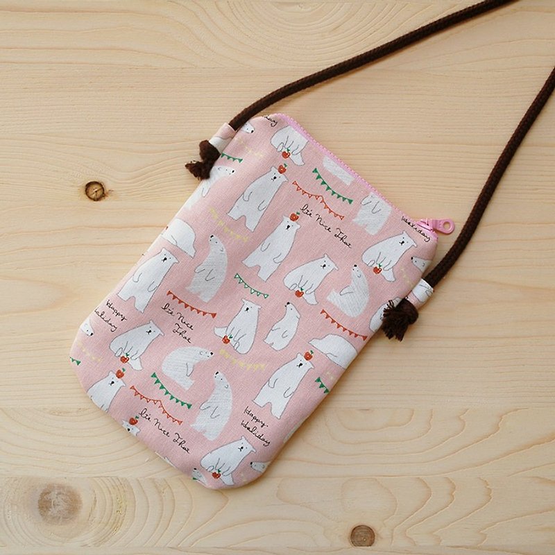 蘋果北極熊手機袋_粉 - 側背包/斜背包 - 棉．麻 粉紅色