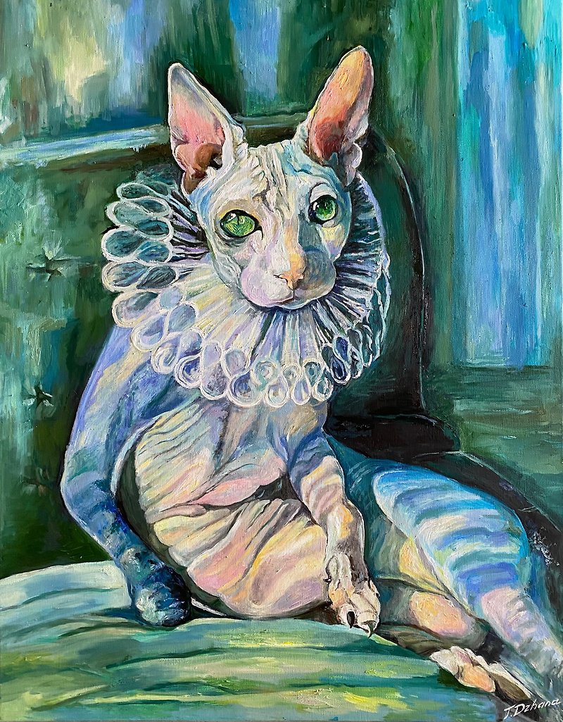 Queen Cat. Original Oil Painting on Stretched Canvas - โปสเตอร์ - วัสดุอื่นๆ หลากหลายสี