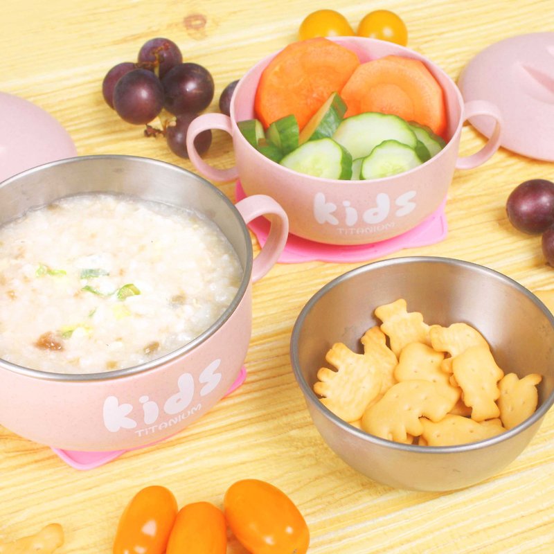 純鈦兒童學習餐碗組(雙層)-蜜桃粉 - 便當盒/食物袋 - 其他材質 粉紅色