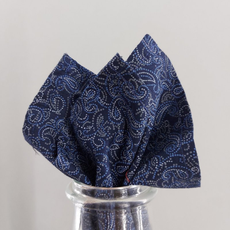 Pocket Square - ฺBlue Paisley - 手帕 - 棉．麻 藍色