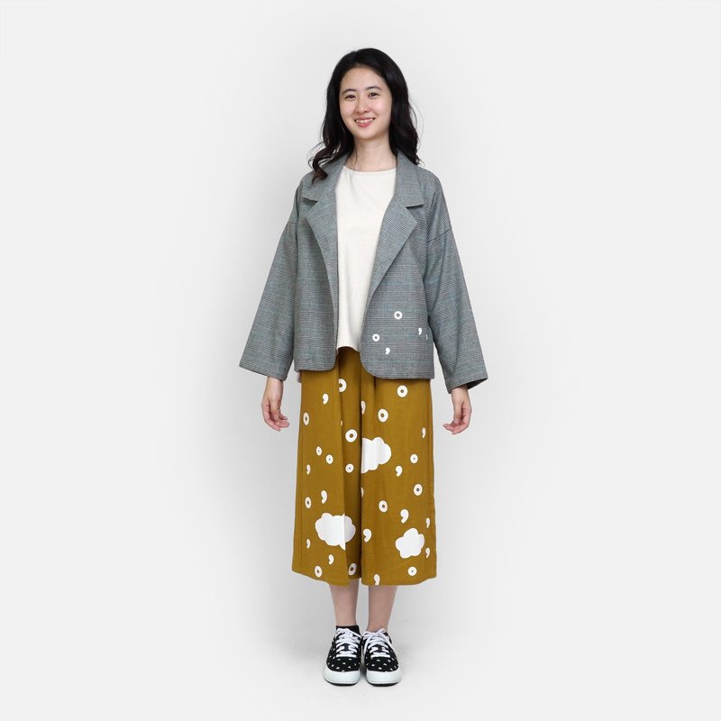 逗點句點毛呢格紋外套 - 女大衣/外套 - 棉．麻 灰色