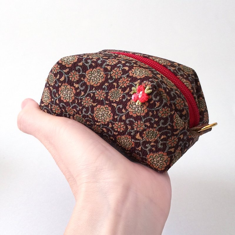 Pouch with Japanese traditional pattern, Kimono (Small) - Toiletry Bags & Pouches - Other Materials Brown