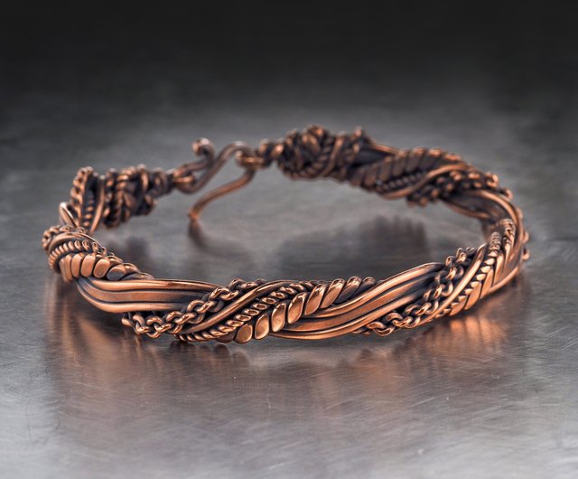 Narrow Wire Wrapped Pure Copper Bracelet for Him or Her Stranded Wire Bangle 7th Anniversary Gift Unique Artisan Jewelry 20.5 cm | WireWrapArt