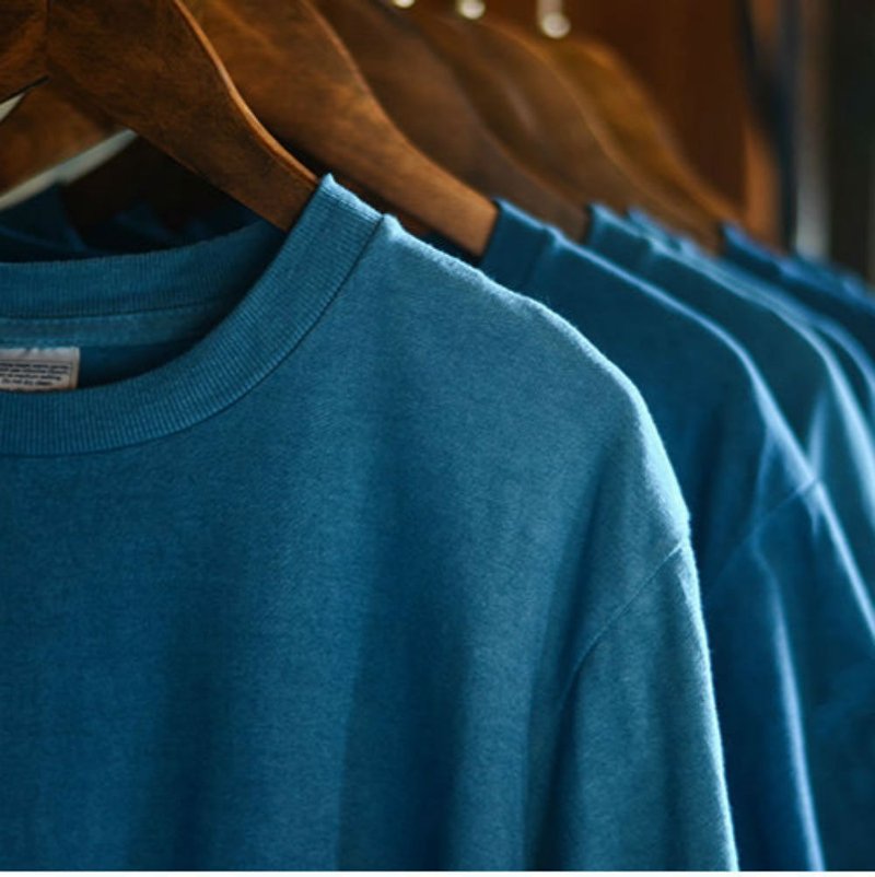 棉．麻 女 T 恤 藍色 - 各種藍 | 天然植物藍染T恤 男女情侶基本款 複古純棉素面短袖上衣