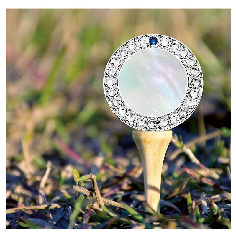 Golf ball marker hat clip with natural mother of pearl and crystal ball marker - Fitness Accessories - Other Metals Silver