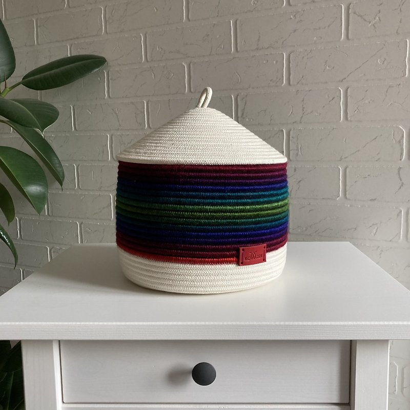 Rainbow basket Cotton rope basket with lid